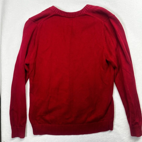 L.L. Bean 100% Cotton Vintage Vneck Mr Rodgers Sweater Mens L Dk Red 1630 - Picture 6 of 7